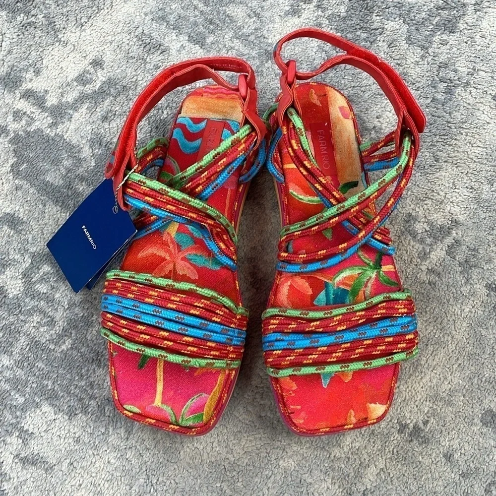 New Farm Rio Tropical Platform Sandal Multicolor Rope Strappy Sz 12
